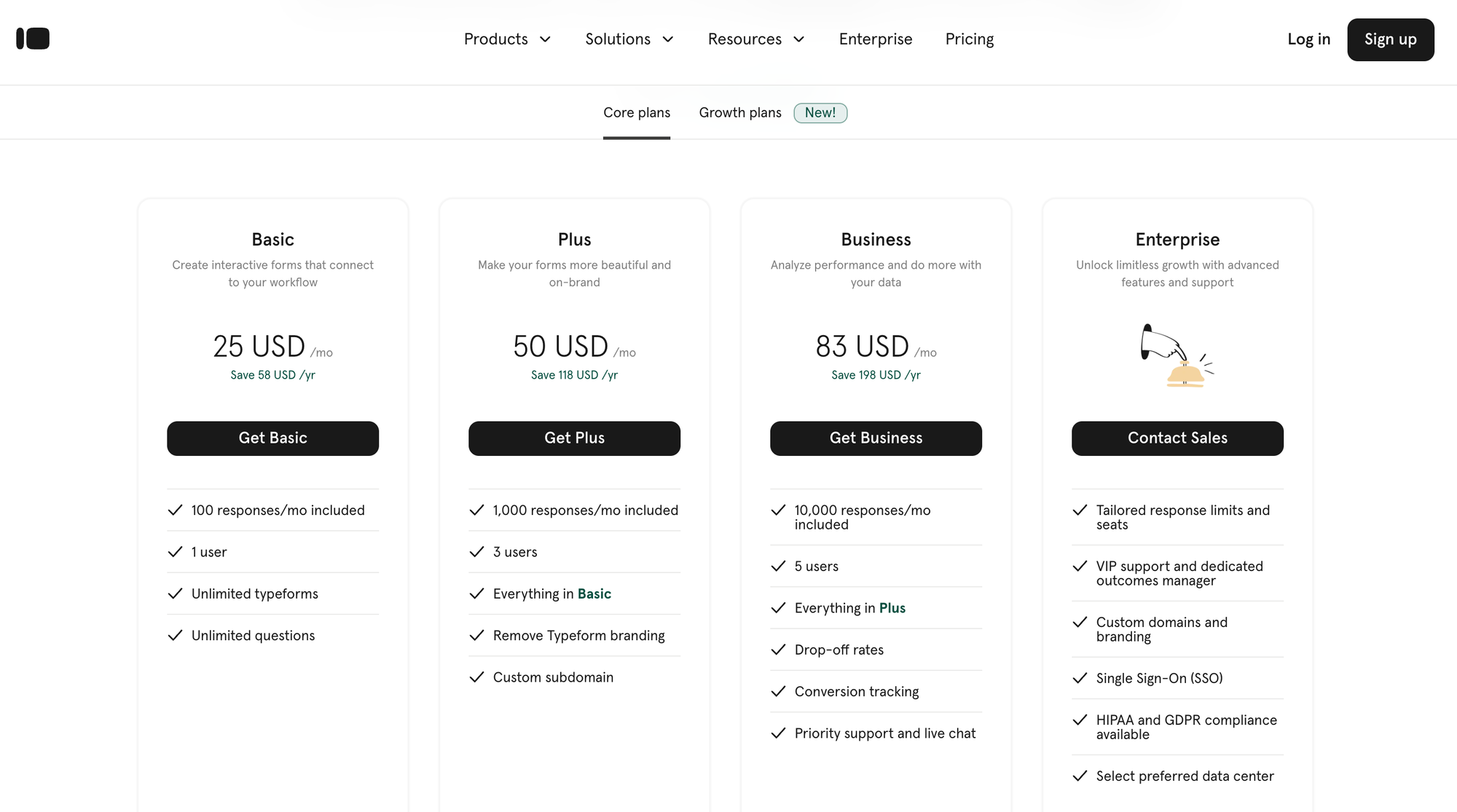 typeform pricing plans